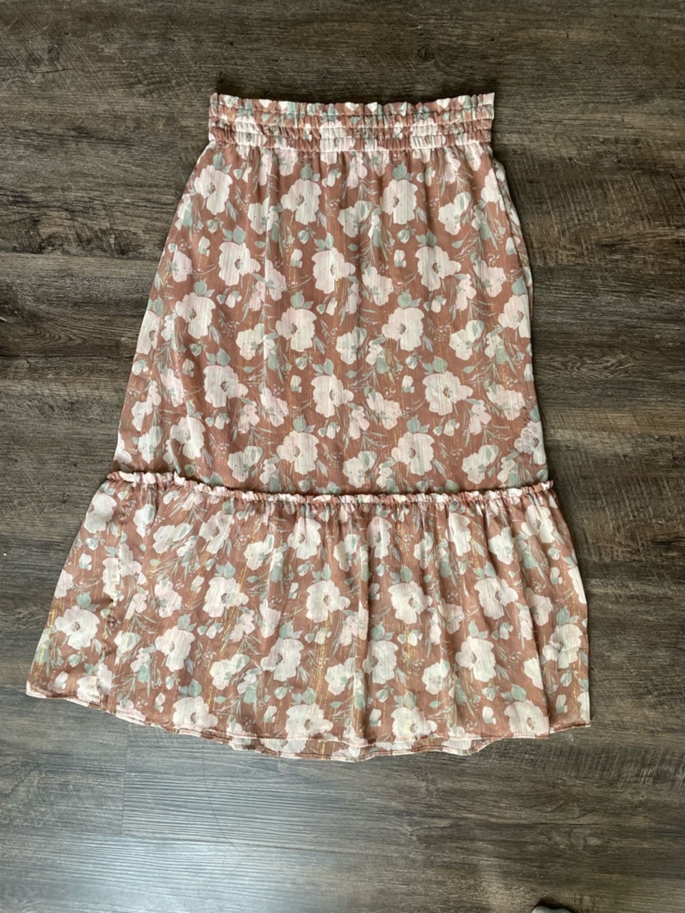 LC Lauren Conrad Floral Midi Skirt - Brown and Sage